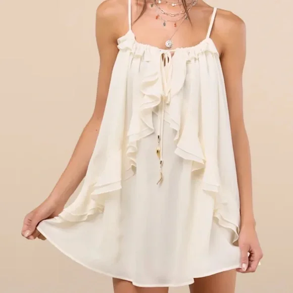 Lulus Nessie Ivory Sleeveless Ruffled Mini Dress size M - Picture 1 of 4